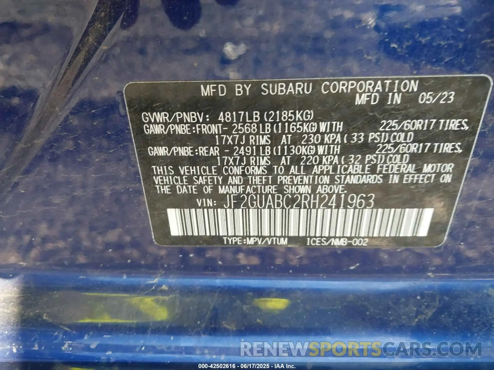 9 Photograph of a damaged car JF2GUABC2RH241963 SUBARU CROSSTREK 2024