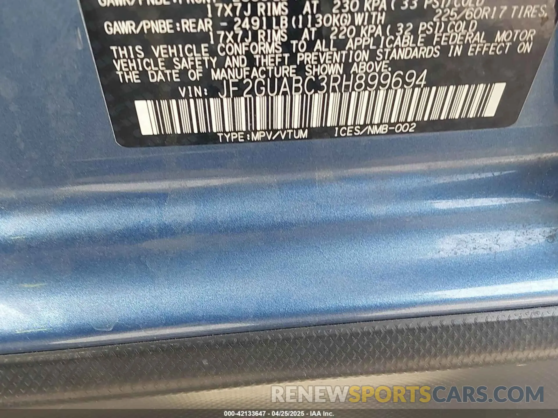9 Photograph of a damaged car JF2GUABC3RH899694 SUBARU CROSSTREK 2024