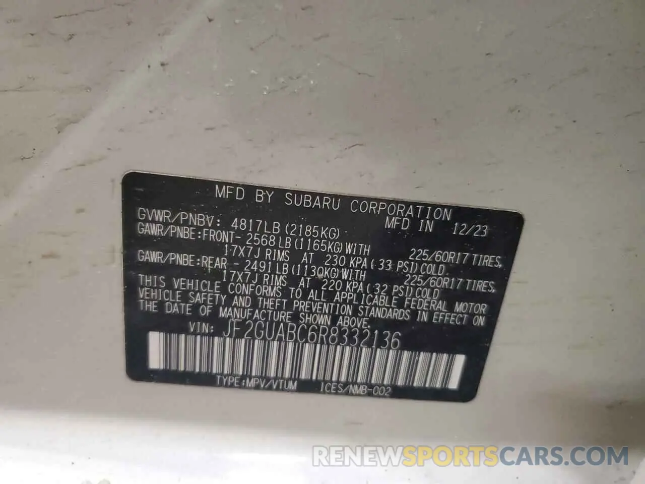 14 Photograph of a damaged car JF2GUABC6R8332136 SUBARU CROSSTREK 2024
