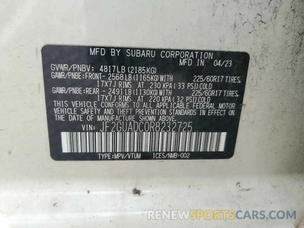 13 Photograph of a damaged car JF2GUADC0R8232725 SUBARU CROSSTREK 2024