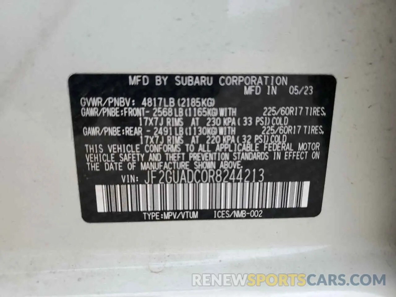 15 Photograph of a damaged car JF2GUADC0R8244213 SUBARU CROSSTREK 2024