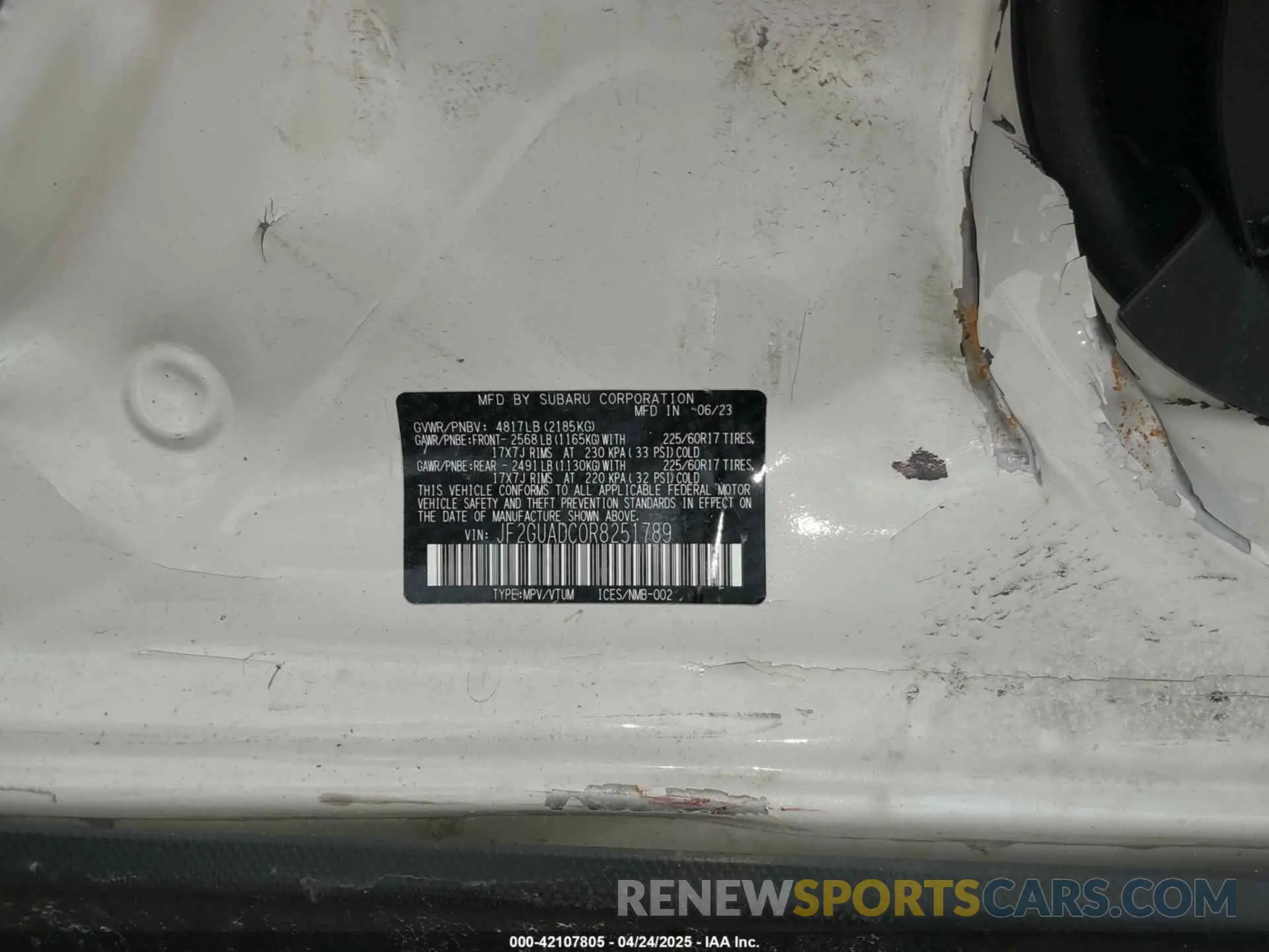 9 Photograph of a damaged car JF2GUADC0R8251789 SUBARU CROSSTREK 2024
