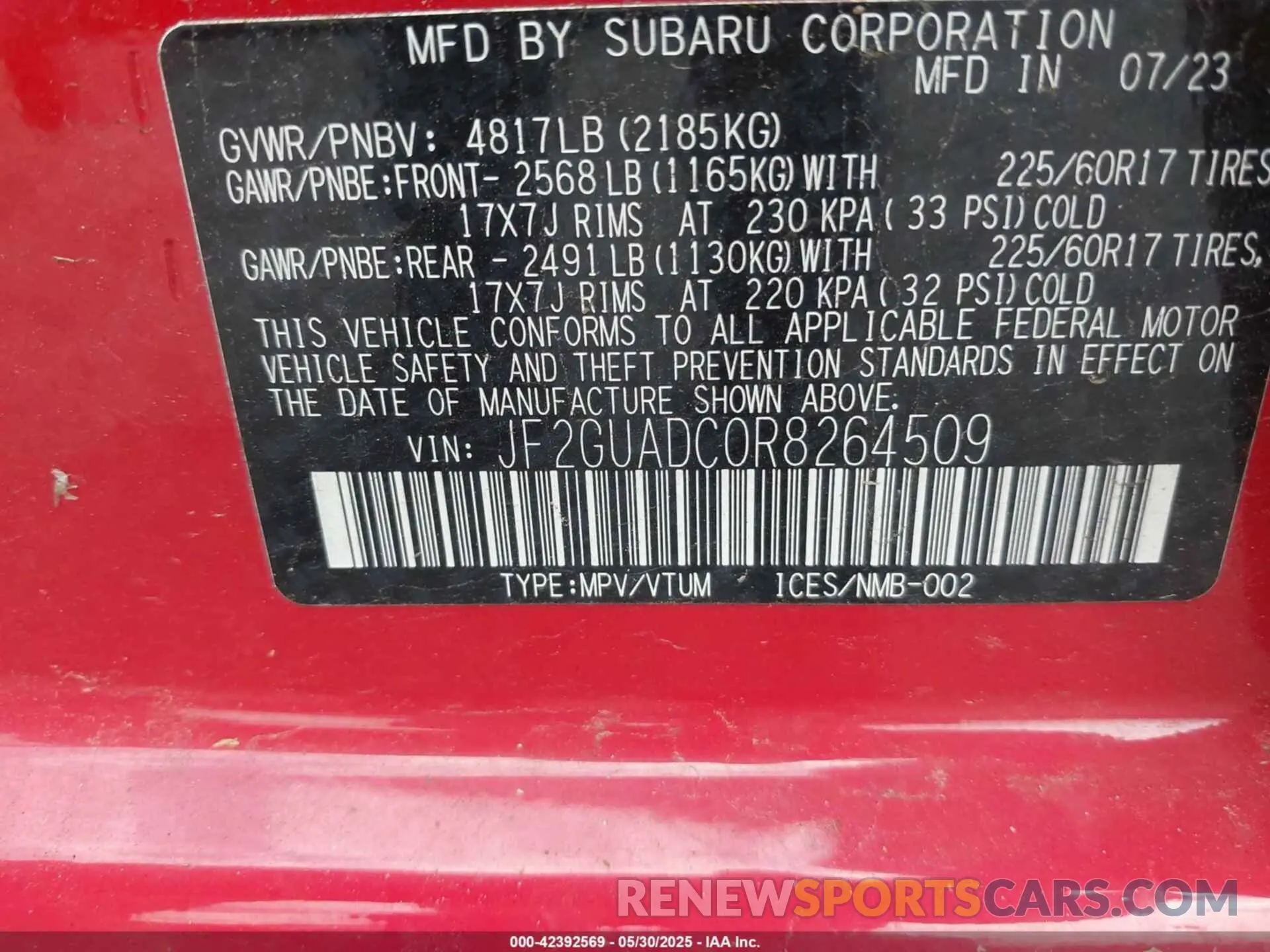9 Photograph of a damaged car JF2GUADC0R8264509 SUBARU CROSSTREK 2024