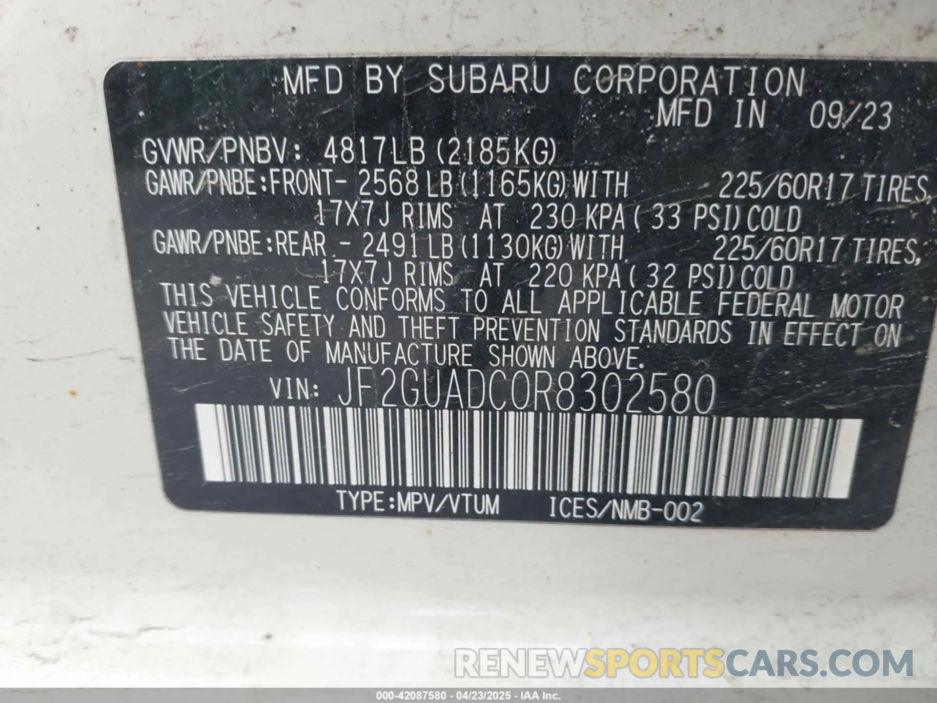 9 Photograph of a damaged car JF2GUADC0R8302580 SUBARU CROSSTREK 2024