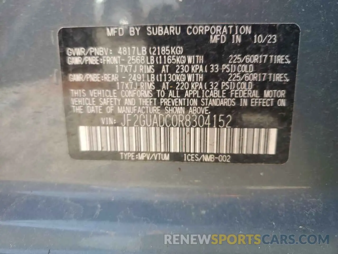 15 Photograph of a damaged car JF2GUADC0R8304152 SUBARU CROSSTREK 2024