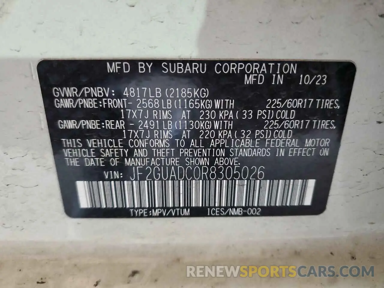 12 Photograph of a damaged car JF2GUADC0R8305026 SUBARU CROSSTREK 2024