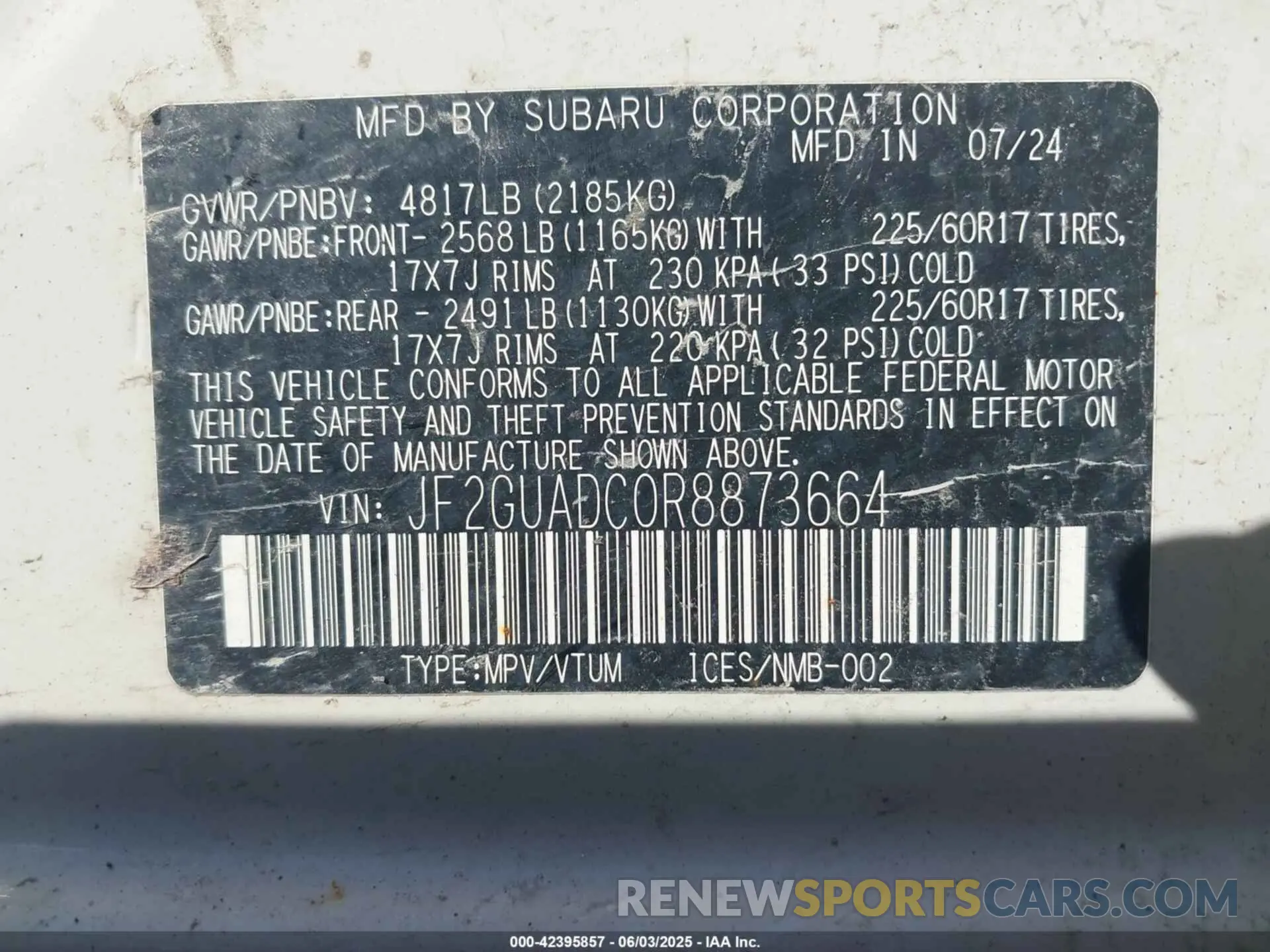 9 Photograph of a damaged car JF2GUADC0R8873664 SUBARU CROSSTREK 2024