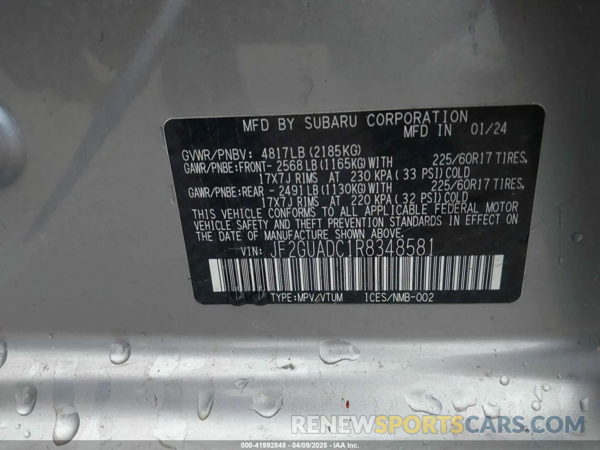 9 Photograph of a damaged car JF2GUADC1R8348581 SUBARU CROSSTREK 2024