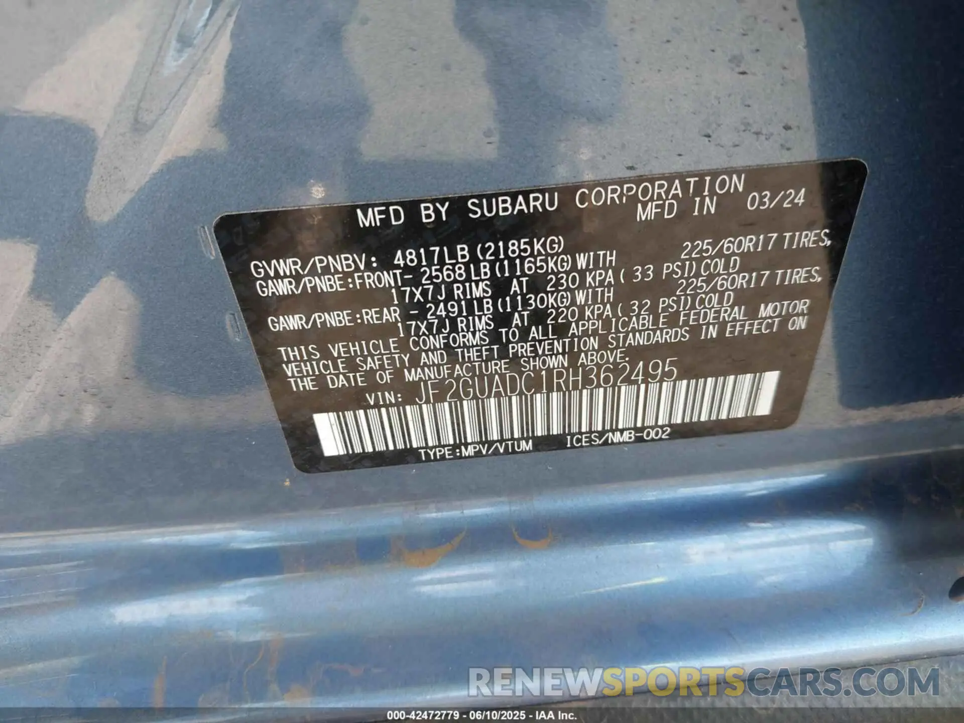 9 Photograph of a damaged car JF2GUADC1RH362495 SUBARU CROSSTREK 2024