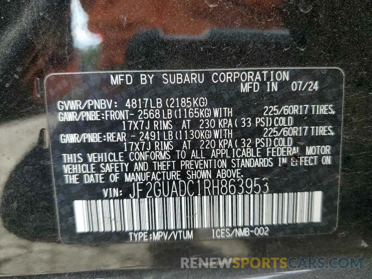 13 Photograph of a damaged car JF2GUADC1RH863953 SUBARU CROSSTREK 2024