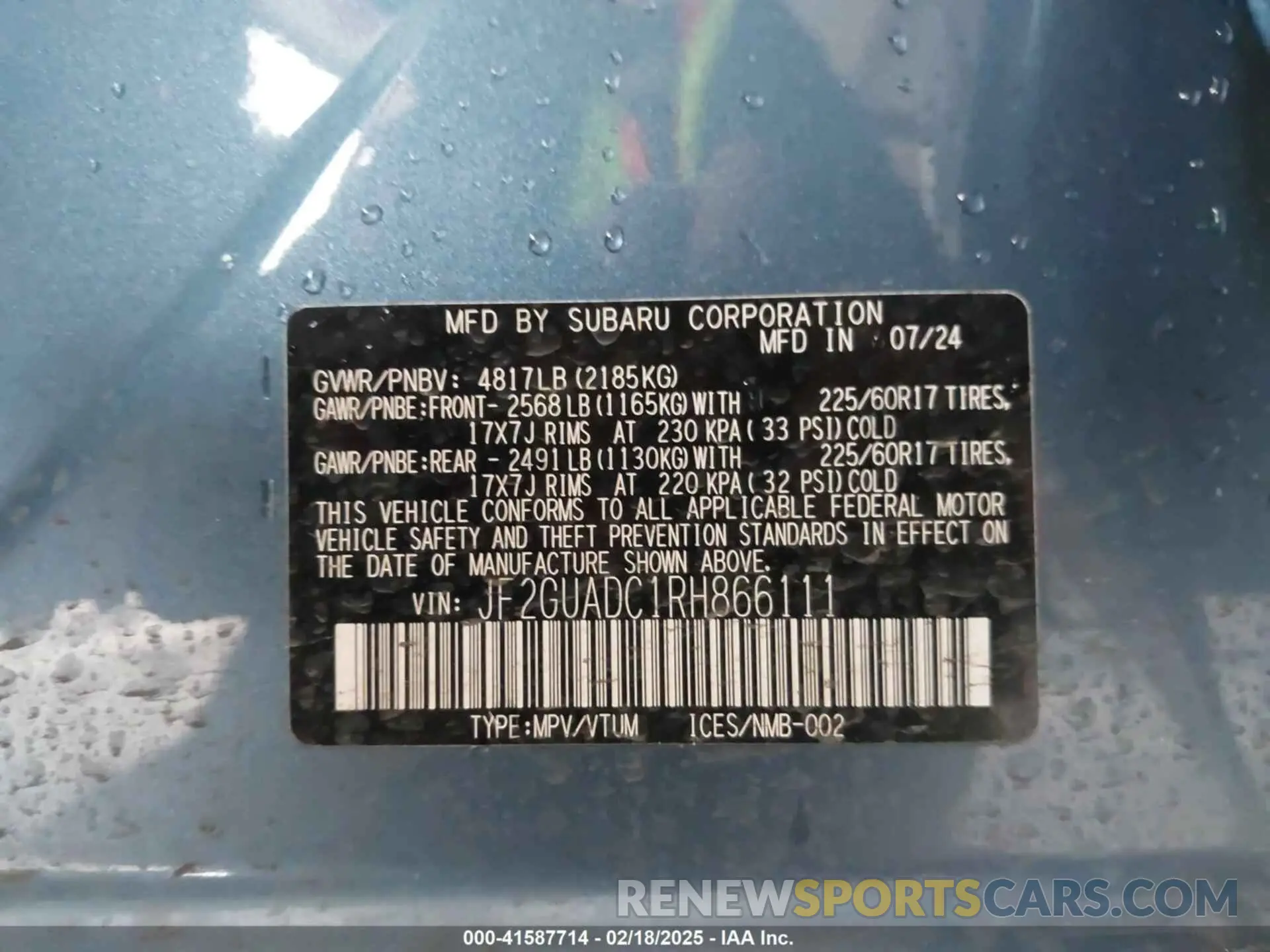 9 Photograph of a damaged car JF2GUADC1RH866111 SUBARU CROSSTREK 2024