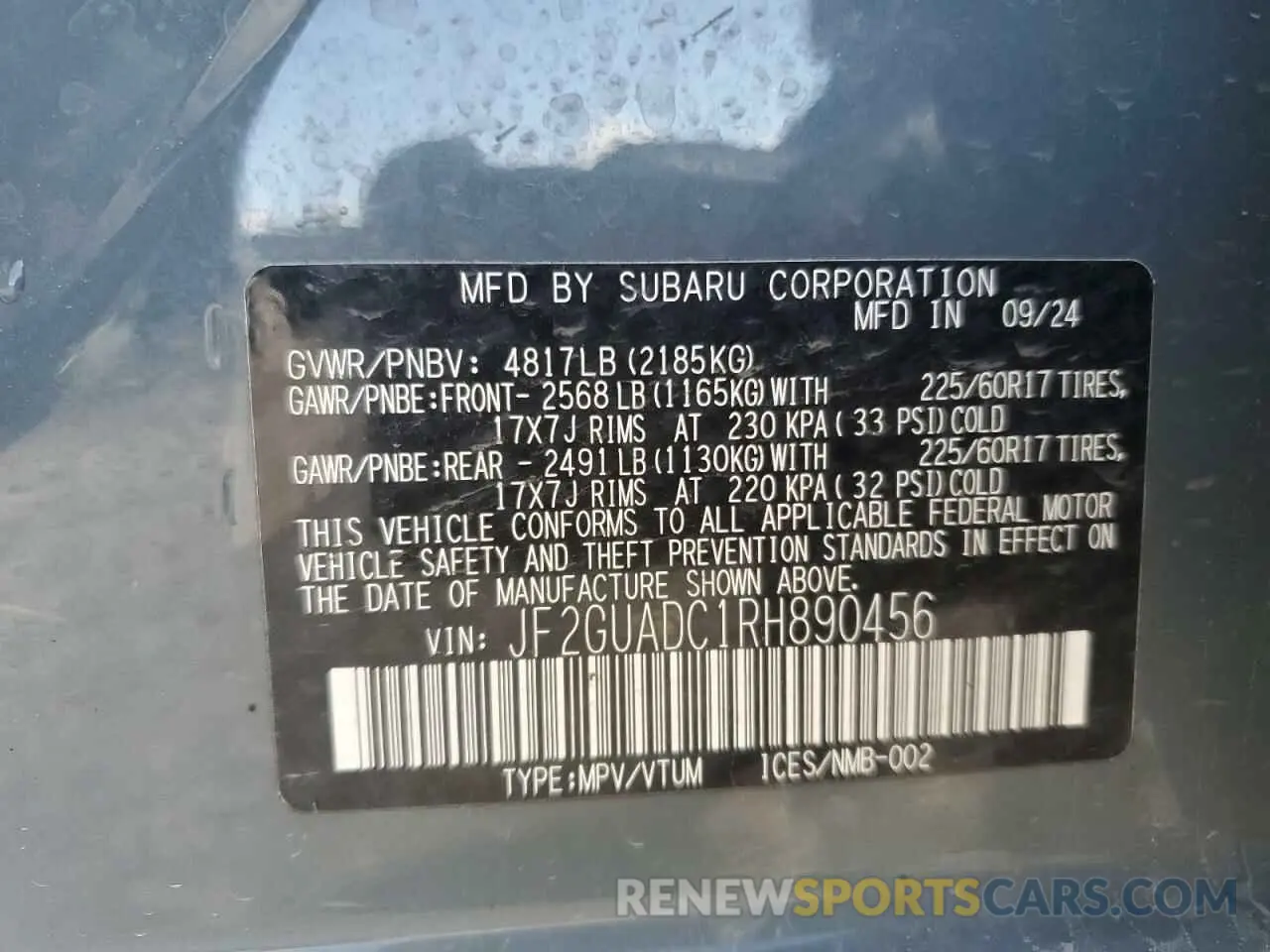 14 Photograph of a damaged car JF2GUADC1RH890456 SUBARU CROSSTREK 2024