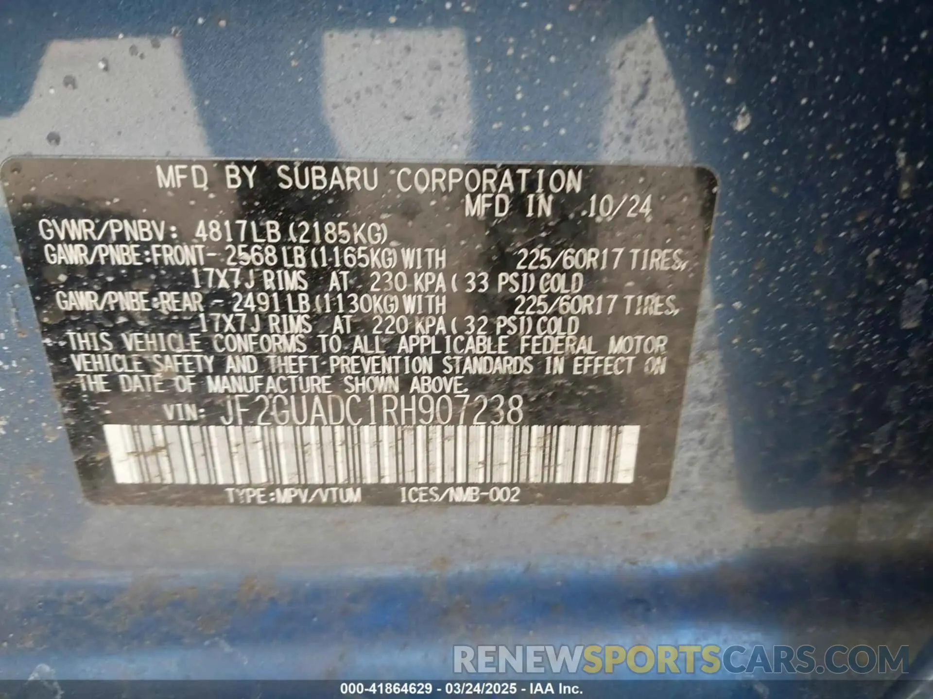 9 Photograph of a damaged car JF2GUADC1RH907238 SUBARU CROSSTREK 2024