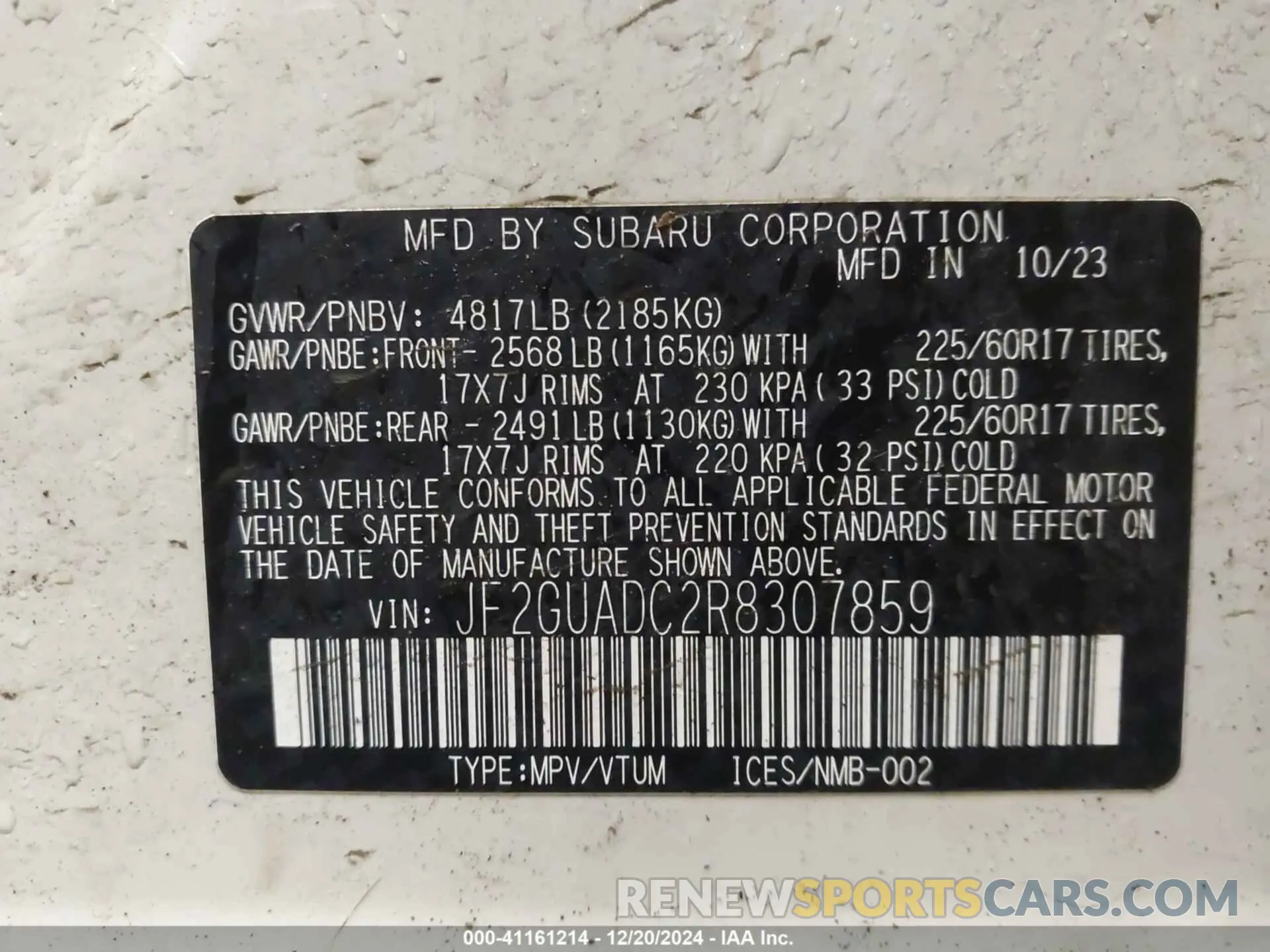 9 Photograph of a damaged car JF2GUADC2R8307859 SUBARU CROSSTREK 2024