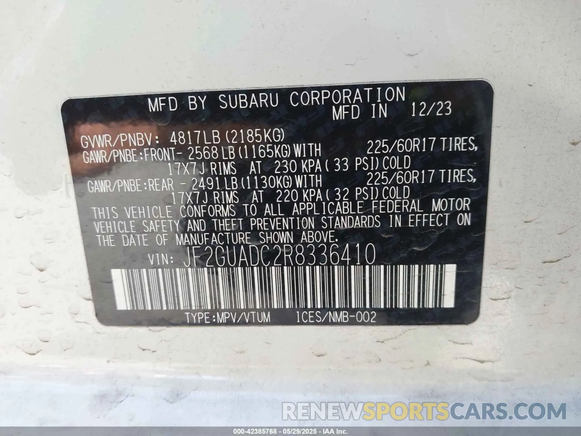 9 Photograph of a damaged car JF2GUADC2R8336410 SUBARU CROSSTREK 2024