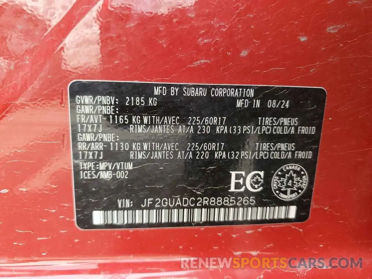 13 Photograph of a damaged car JF2GUADC2R8885265 SUBARU CROSSTREK 2024