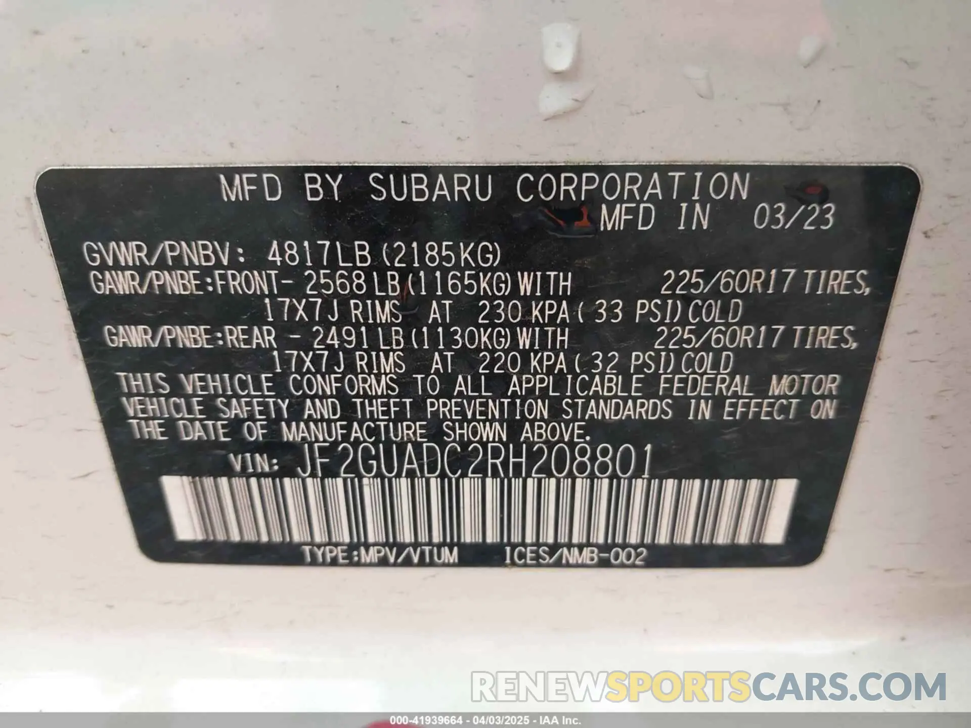 9 Photograph of a damaged car JF2GUADC2RH208801 SUBARU CROSSTREK 2024
