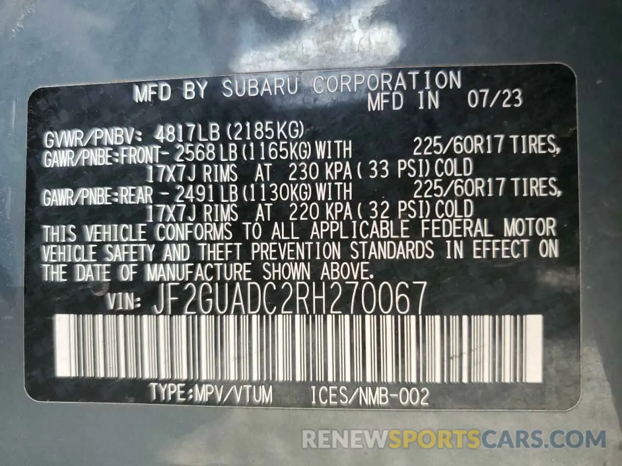12 Photograph of a damaged car JF2GUADC2RH270067 SUBARU CROSSTREK 2024