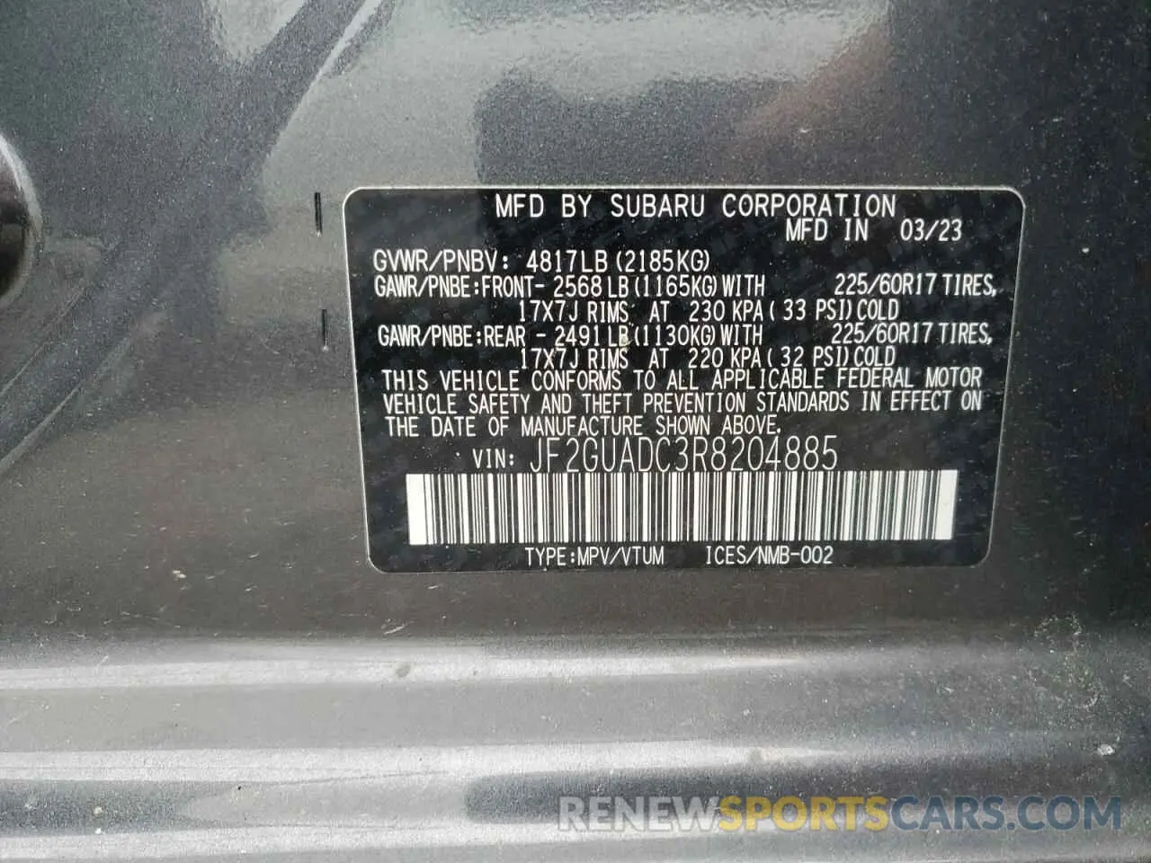 12 Photograph of a damaged car JF2GUADC3R8204885 SUBARU CROSSTREK 2024