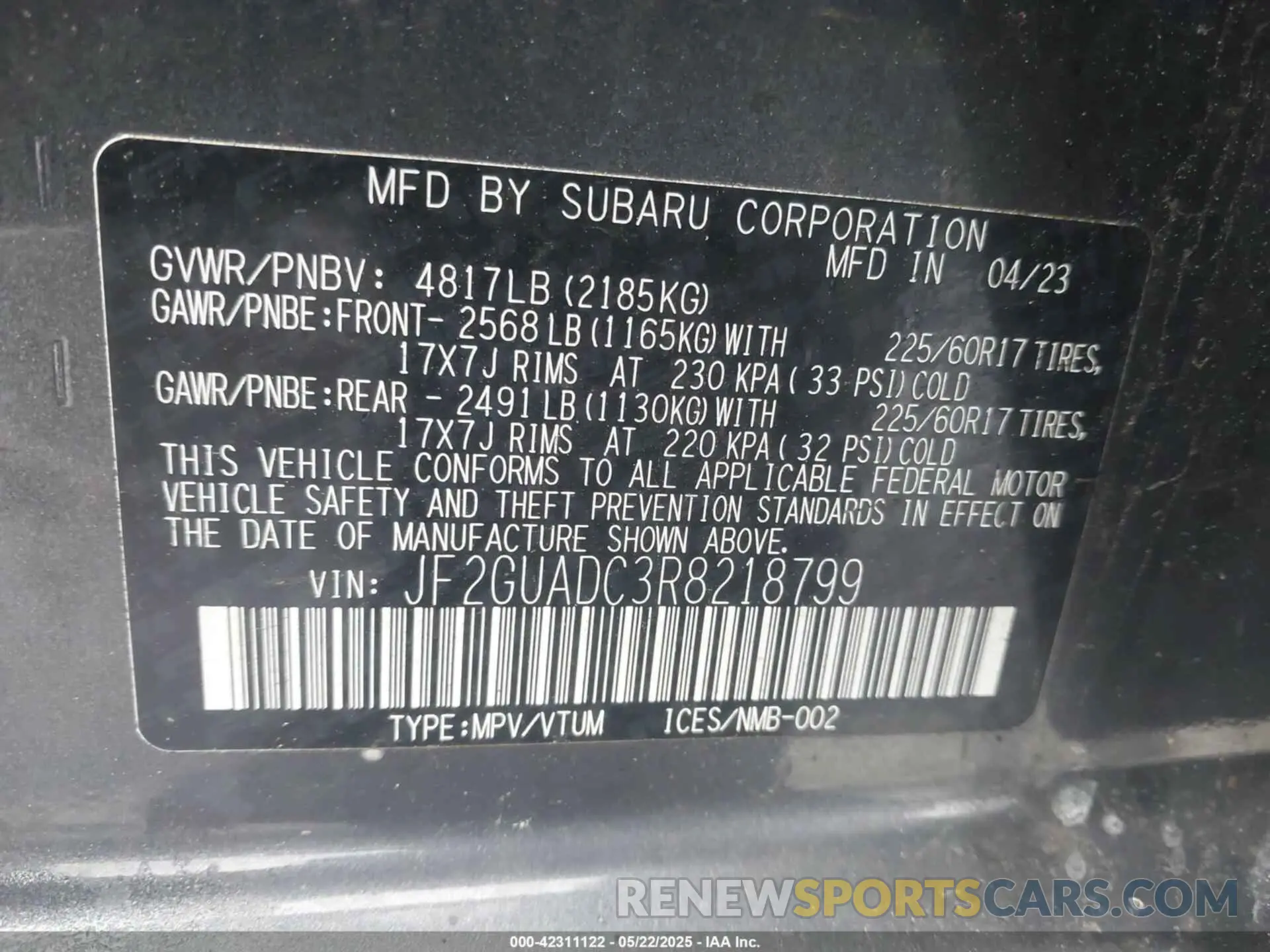 9 Photograph of a damaged car JF2GUADC3R8218799 SUBARU CROSSTREK 2024