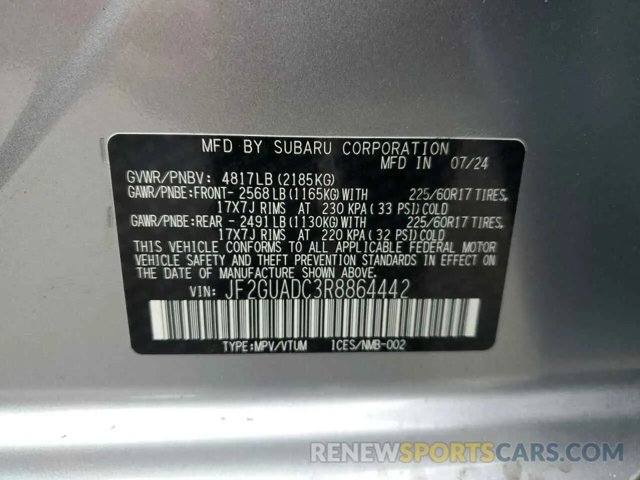14 Photograph of a damaged car JF2GUADC3R8864442 SUBARU CROSSTREK 2024