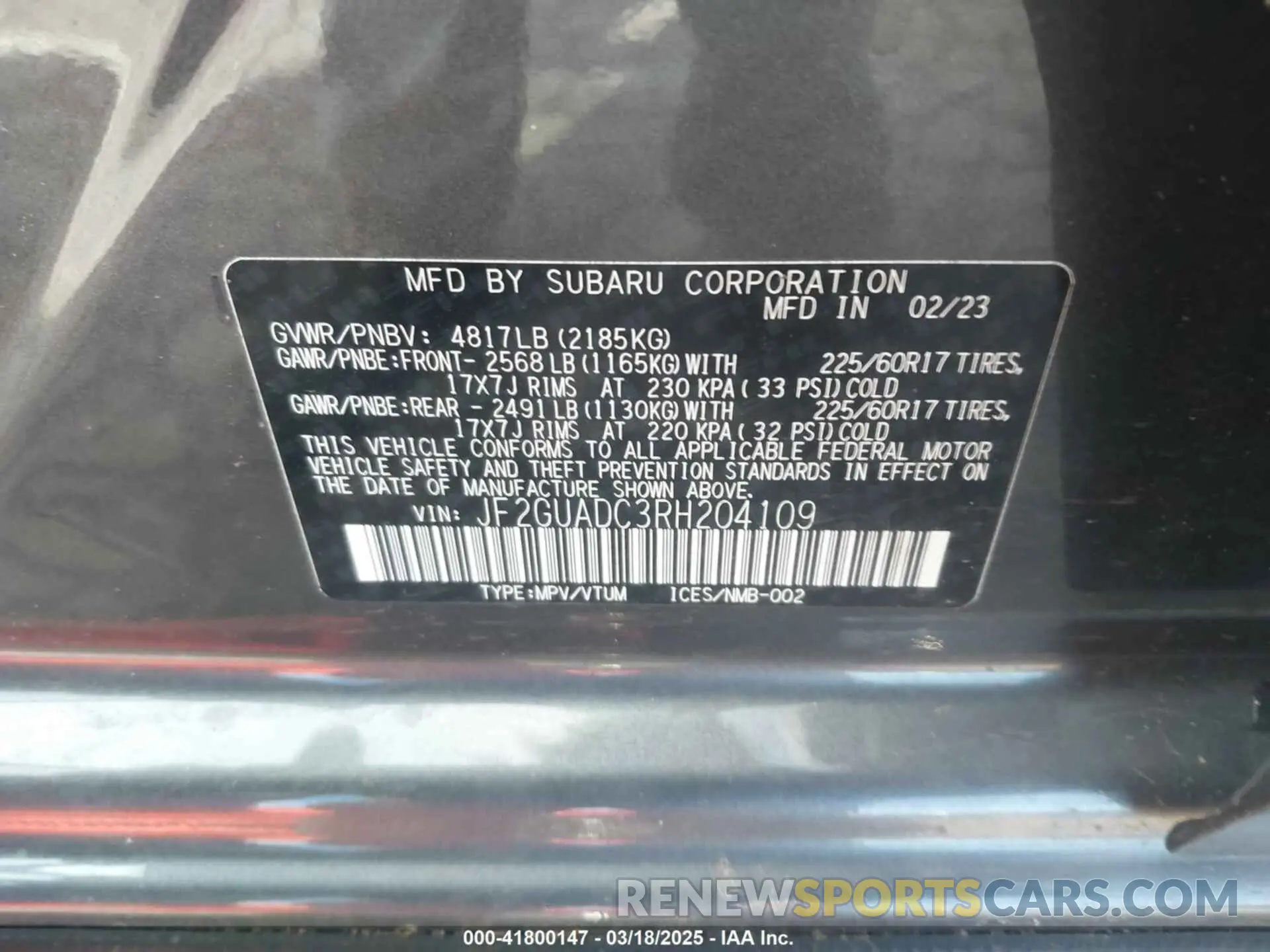 9 Photograph of a damaged car JF2GUADC3RH204109 SUBARU CROSSTREK 2024