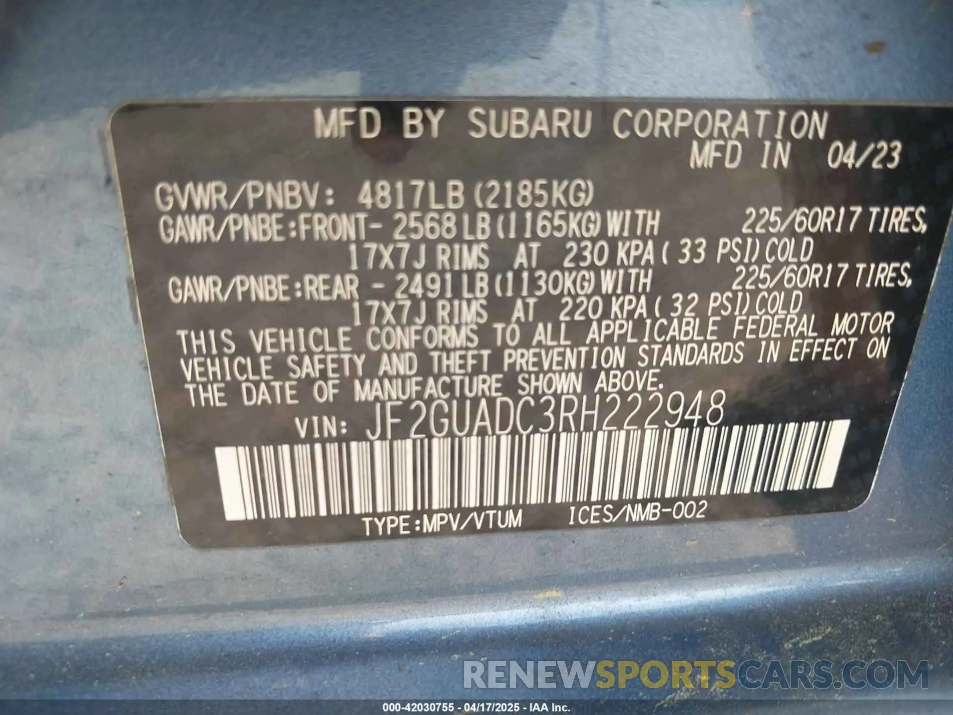 8 Photograph of a damaged car JF2GUADC3RH222948 SUBARU CROSSTREK 2024