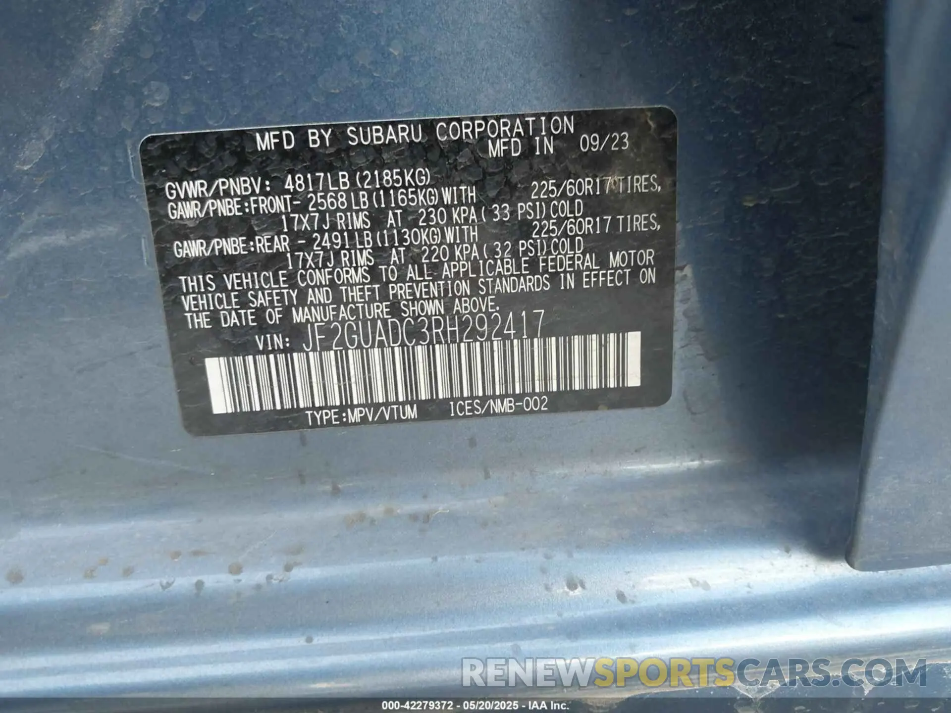 9 Photograph of a damaged car JF2GUADC3RH292417 SUBARU CROSSTREK 2024