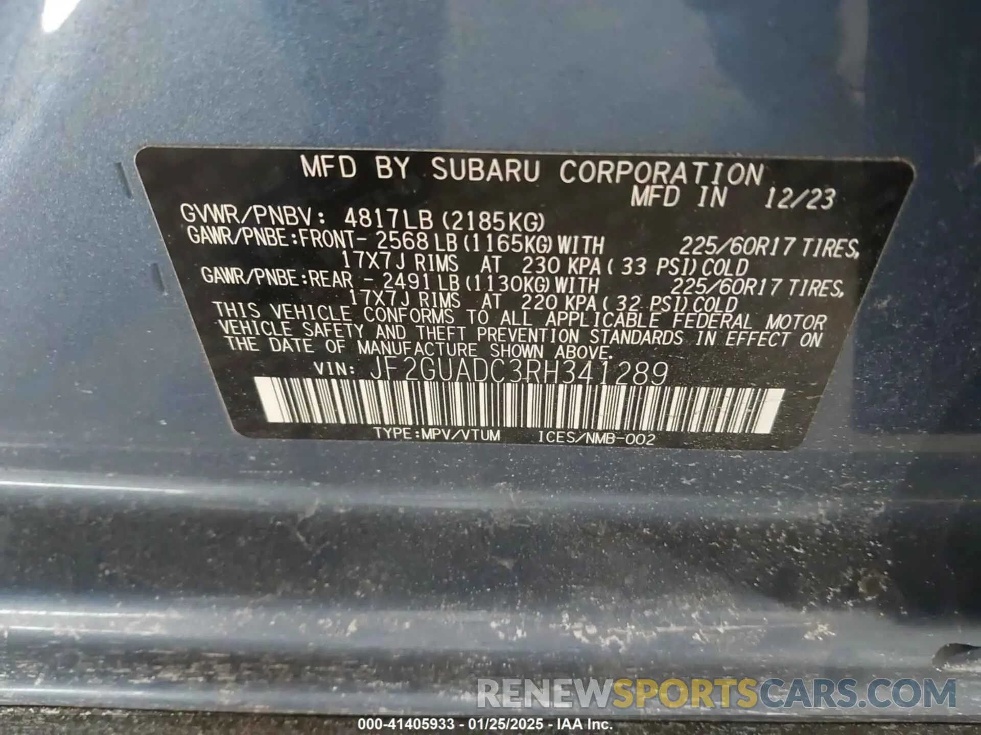 9 Photograph of a damaged car JF2GUADC3RH341289 SUBARU CROSSTREK 2024