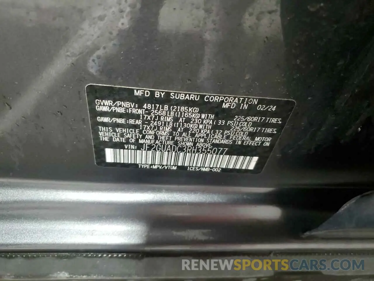 13 Photograph of a damaged car JF2GUADC3RH355077 SUBARU CROSSTREK 2024