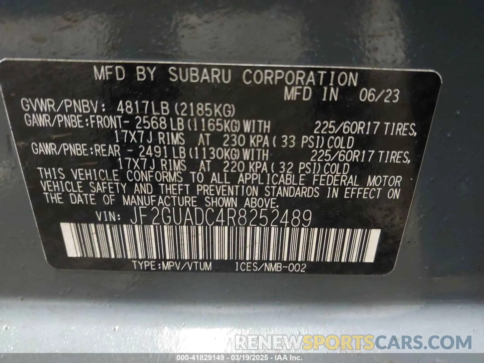 9 Photograph of a damaged car JF2GUADC4R8252489 SUBARU CROSSTREK 2024