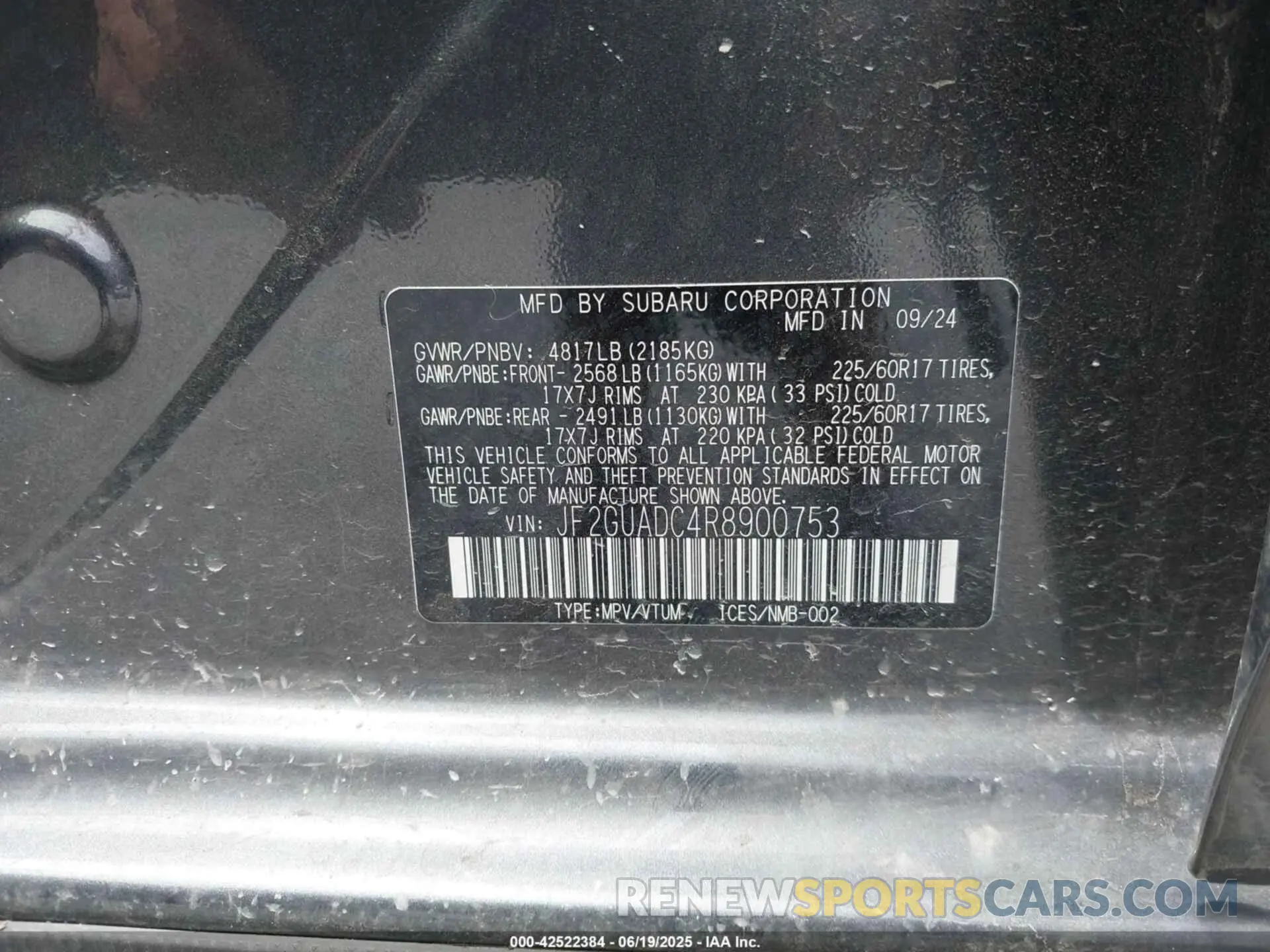 9 Photograph of a damaged car JF2GUADC4R8900753 SUBARU CROSSTREK 2024