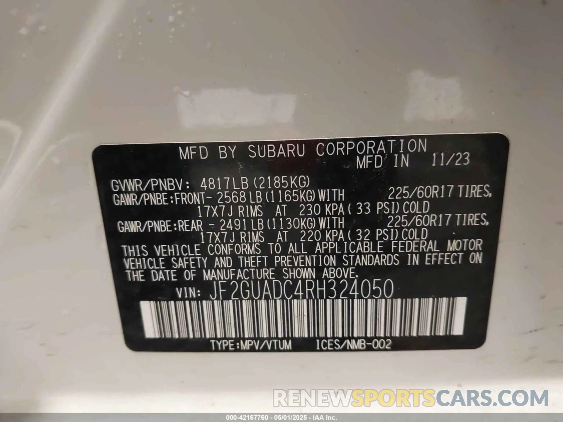 9 Photograph of a damaged car JF2GUADC4RH324050 SUBARU CROSSTREK 2024