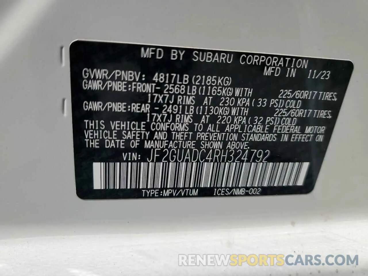 13 Photograph of a damaged car JF2GUADC4RH324792 SUBARU CROSSTREK 2024