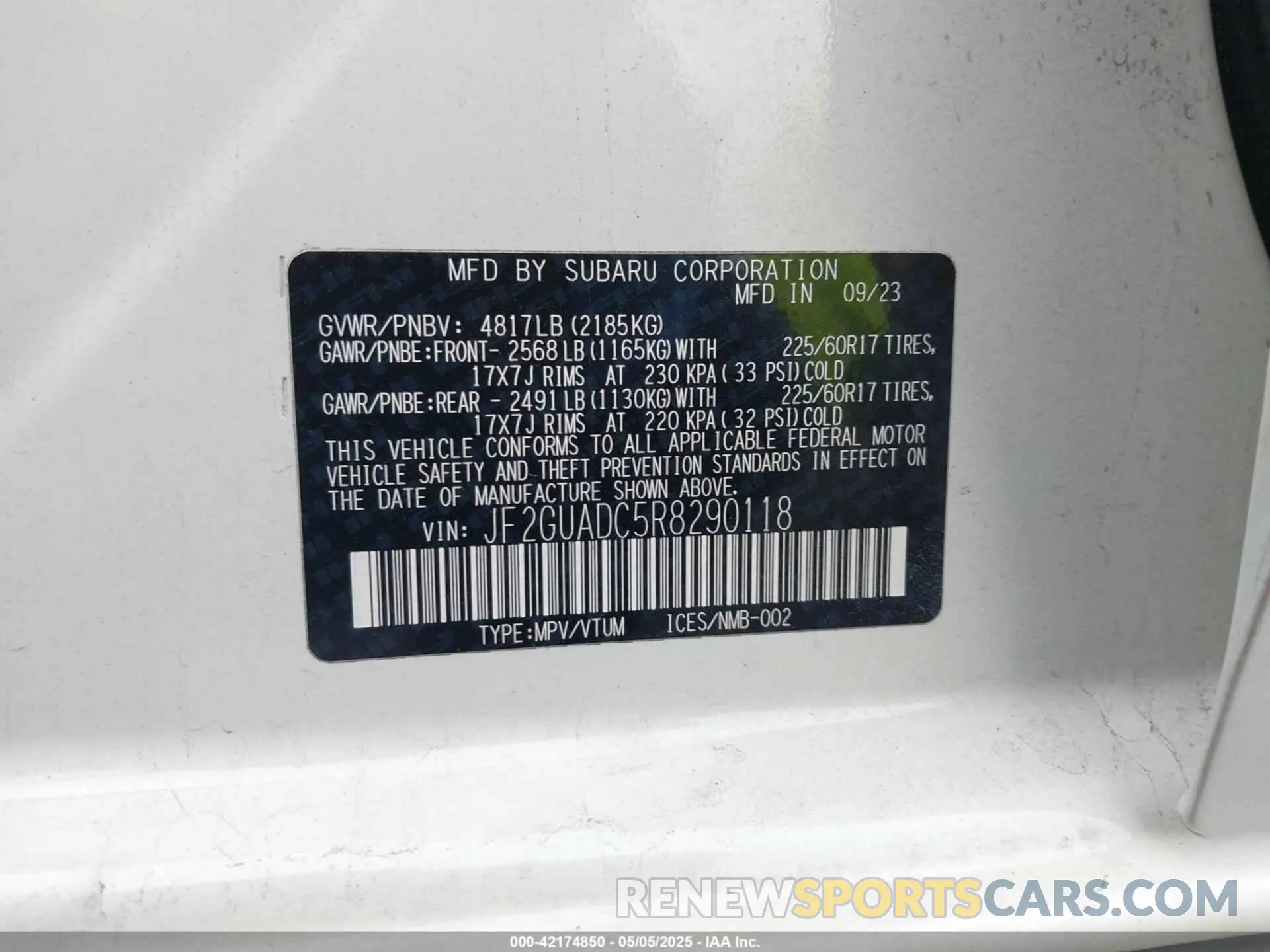 9 Photograph of a damaged car JF2GUADC5R8290118 SUBARU CROSSTREK 2024