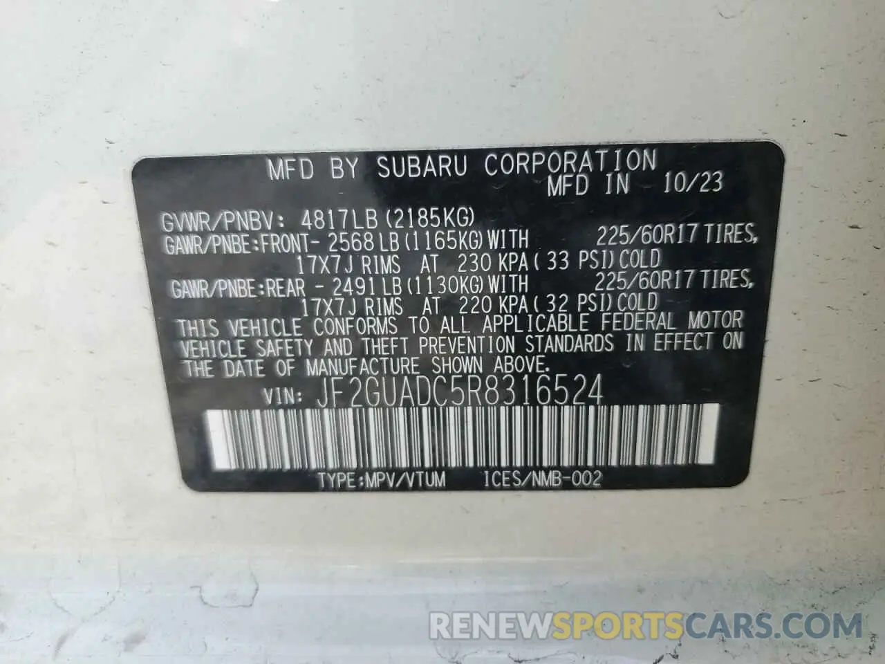 15 Photograph of a damaged car JF2GUADC5R8316524 SUBARU CROSSTREK 2024