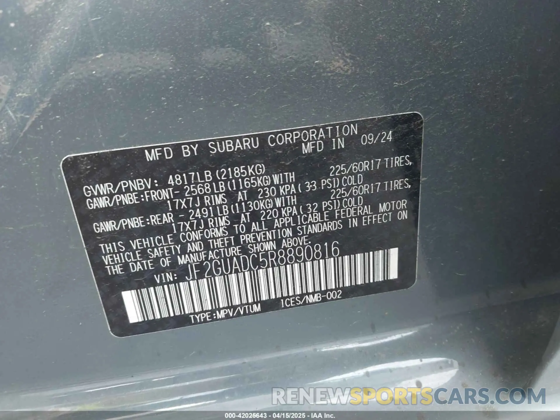 9 Photograph of a damaged car JF2GUADC5R8890816 SUBARU CROSSTREK 2024