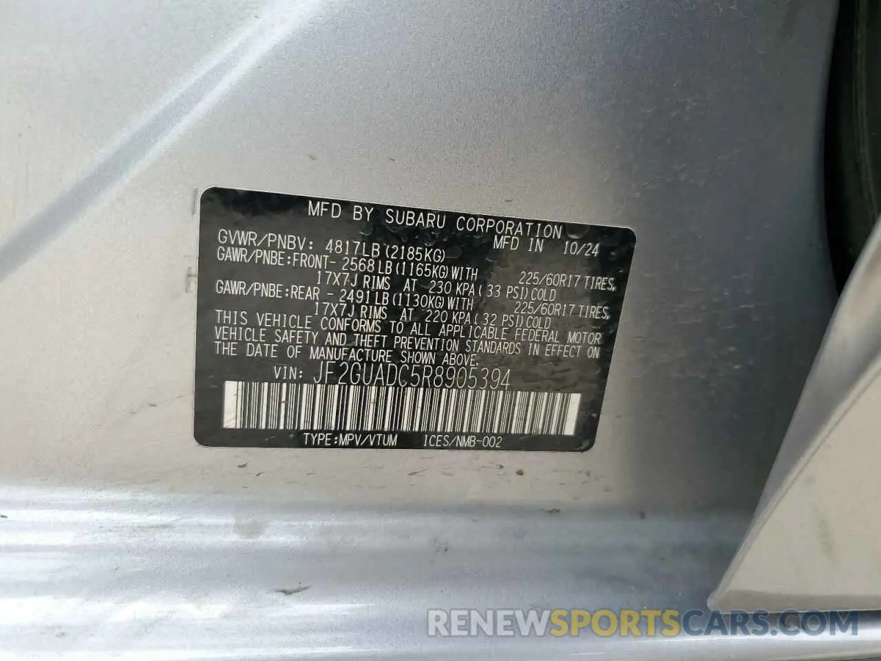 13 Photograph of a damaged car JF2GUADC5R8905394 SUBARU CROSSTREK 2024