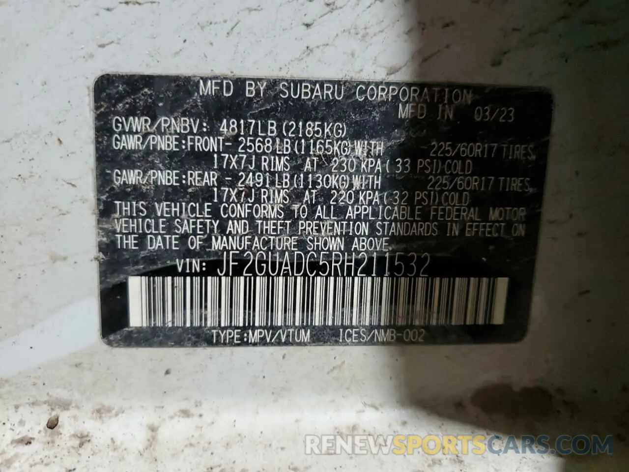 13 Photograph of a damaged car JF2GUADC5RH211532 SUBARU CROSSTREK 2024