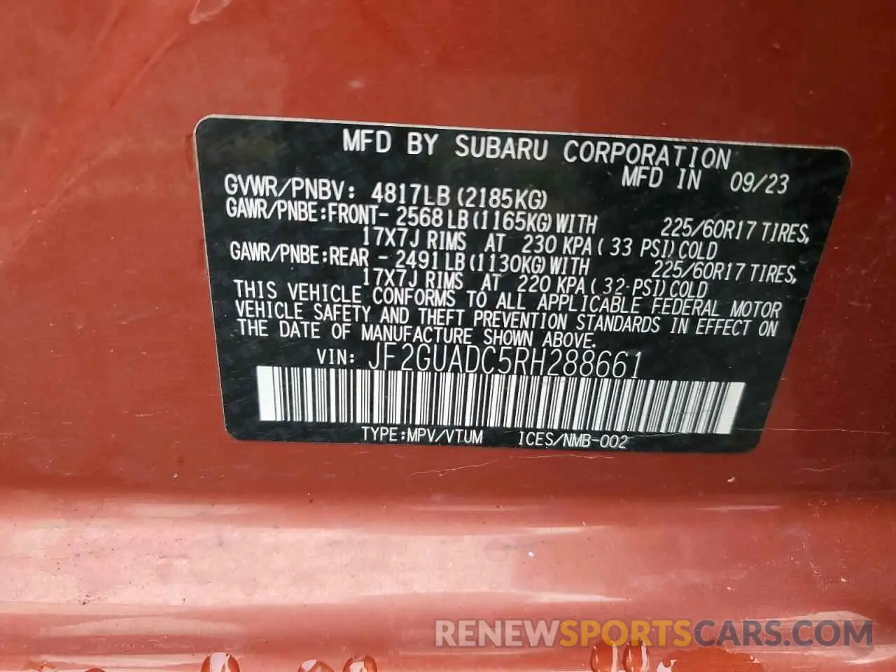 13 Photograph of a damaged car JF2GUADC5RH288661 SUBARU CROSSTREK 2024