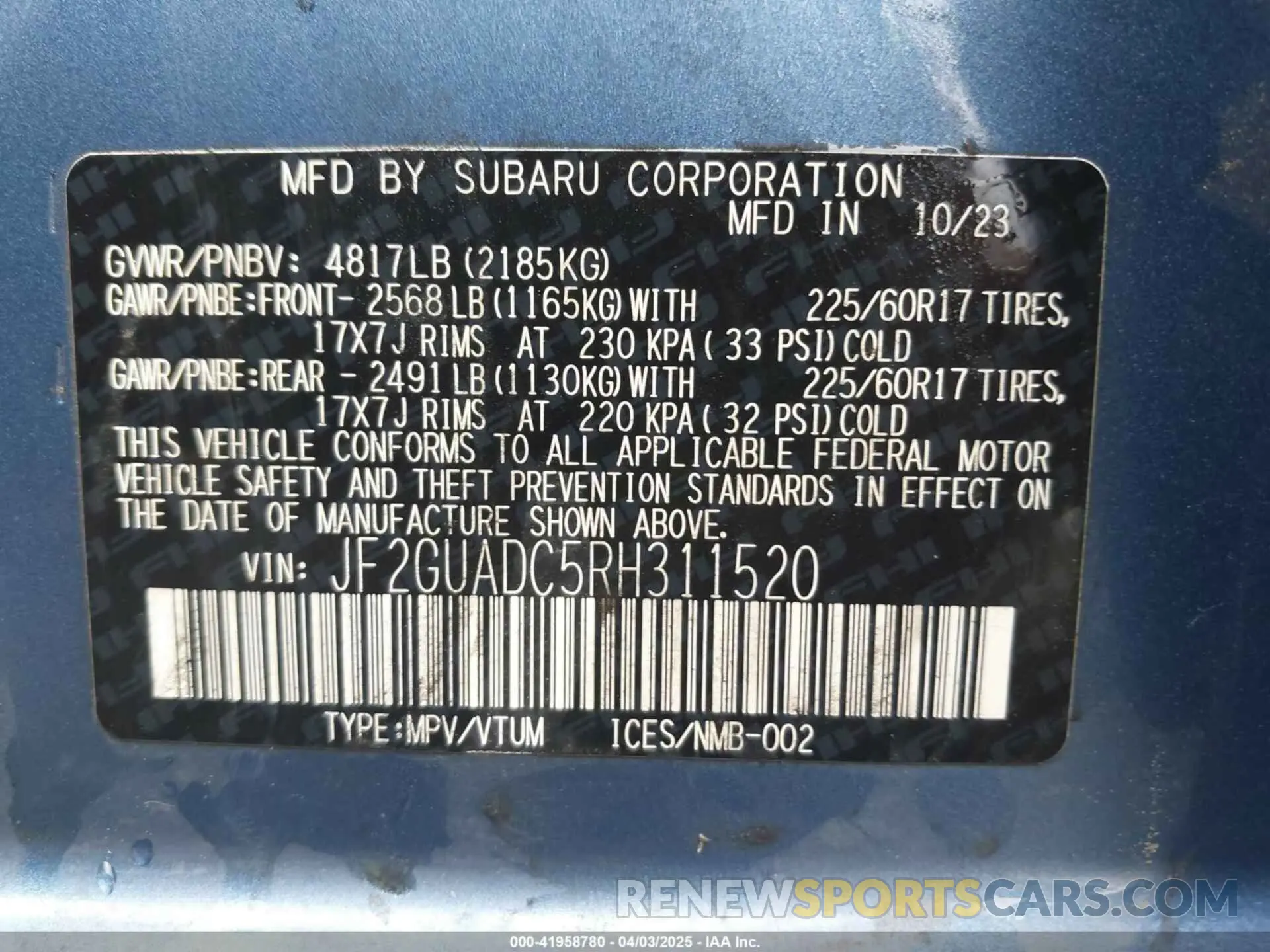 9 Photograph of a damaged car JF2GUADC5RH311520 SUBARU CROSSTREK 2024