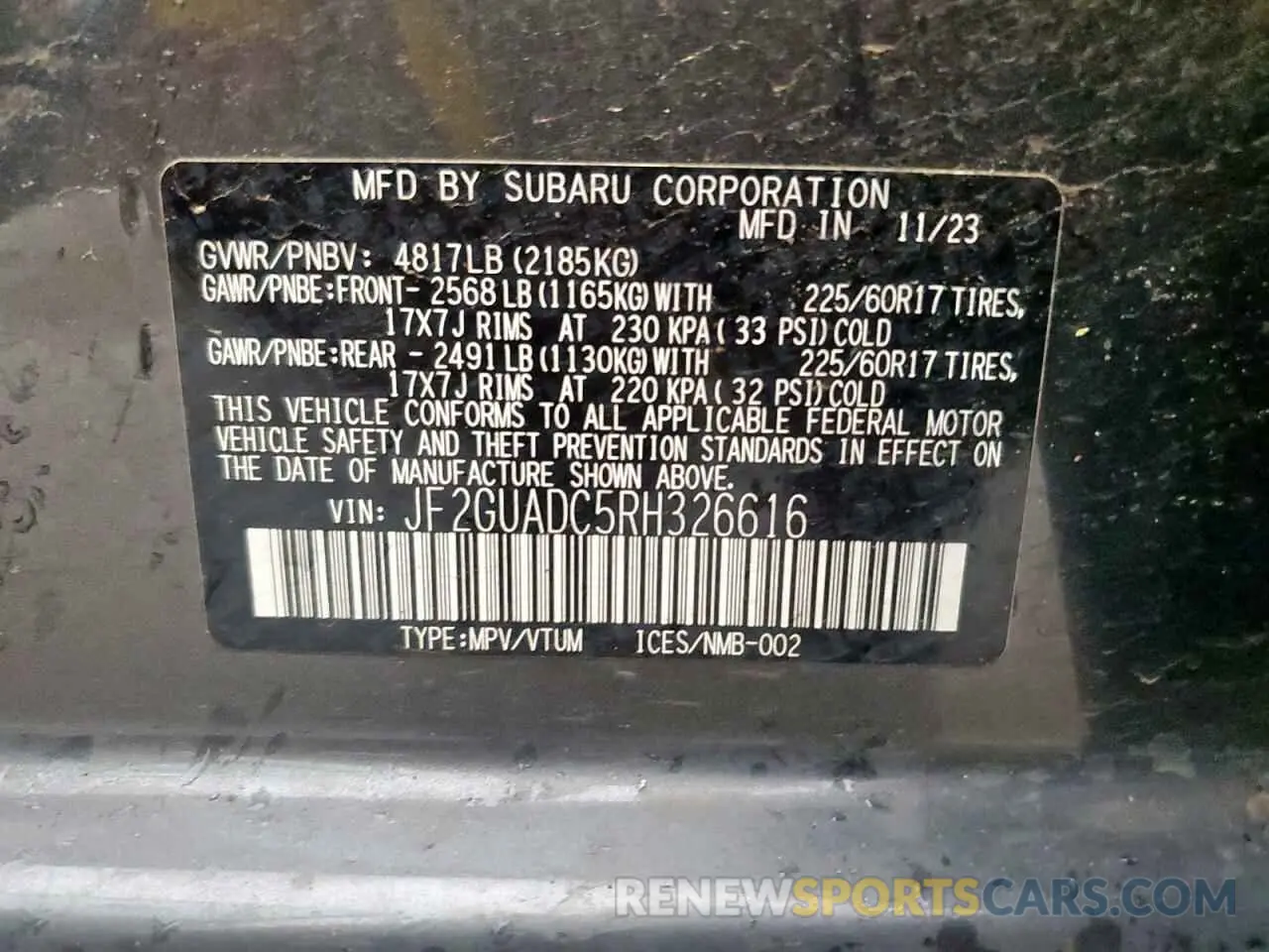 13 Photograph of a damaged car JF2GUADC5RH326616 SUBARU CROSSTREK 2024