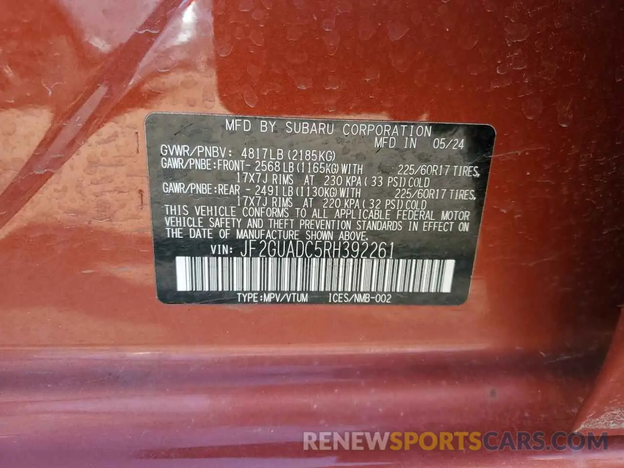 14 Photograph of a damaged car JF2GUADC5RH392261 SUBARU CROSSTREK 2024