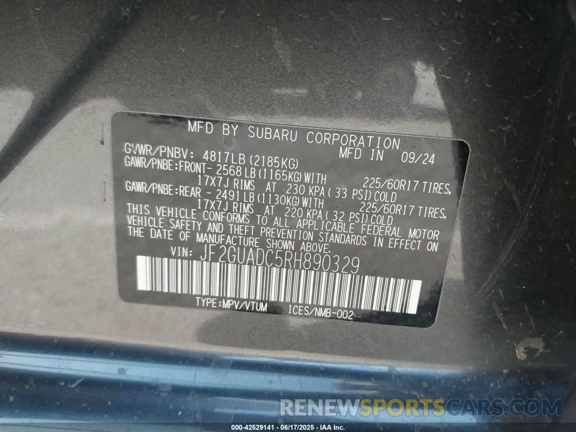 9 Photograph of a damaged car JF2GUADC5RH890329 SUBARU CROSSTREK 2024