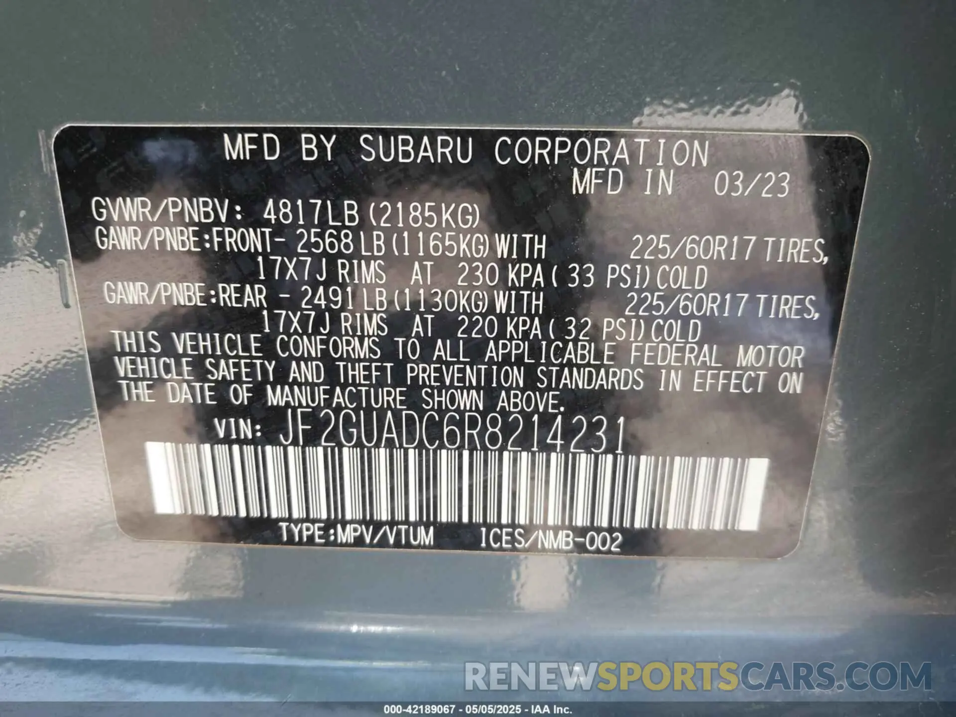9 Photograph of a damaged car JF2GUADC6R8214231 SUBARU CROSSTREK 2024