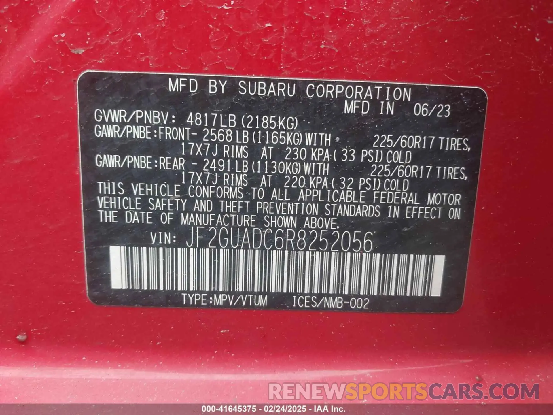 9 Photograph of a damaged car JF2GUADC6R8252056 SUBARU CROSSTREK 2024
