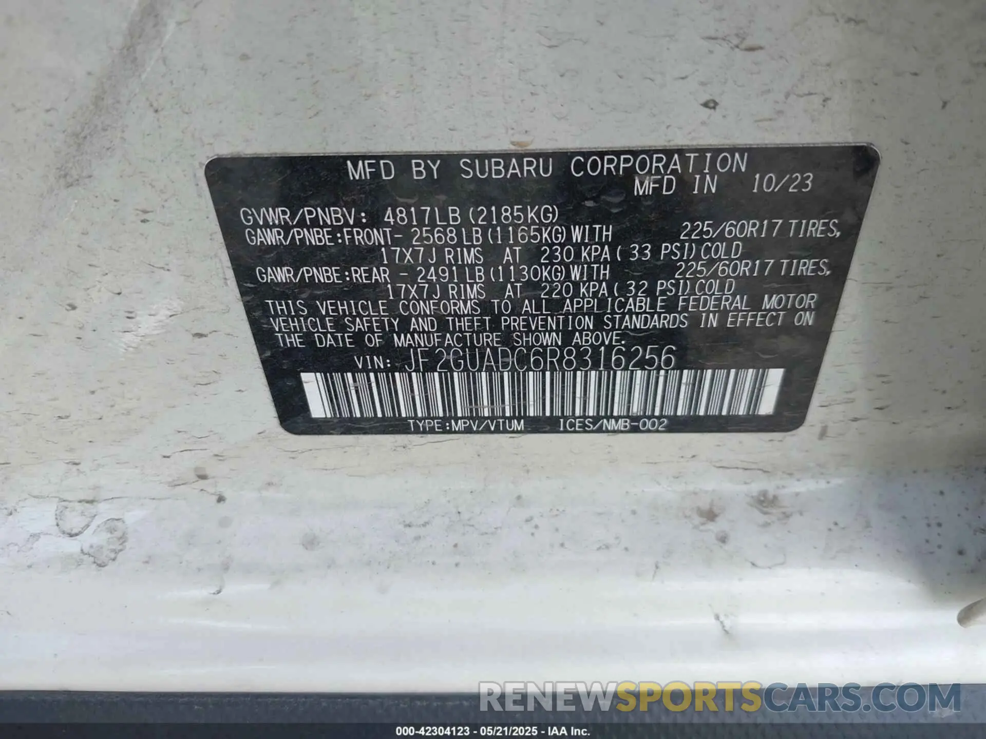 9 Photograph of a damaged car JF2GUADC6R8316256 SUBARU CROSSTREK 2024