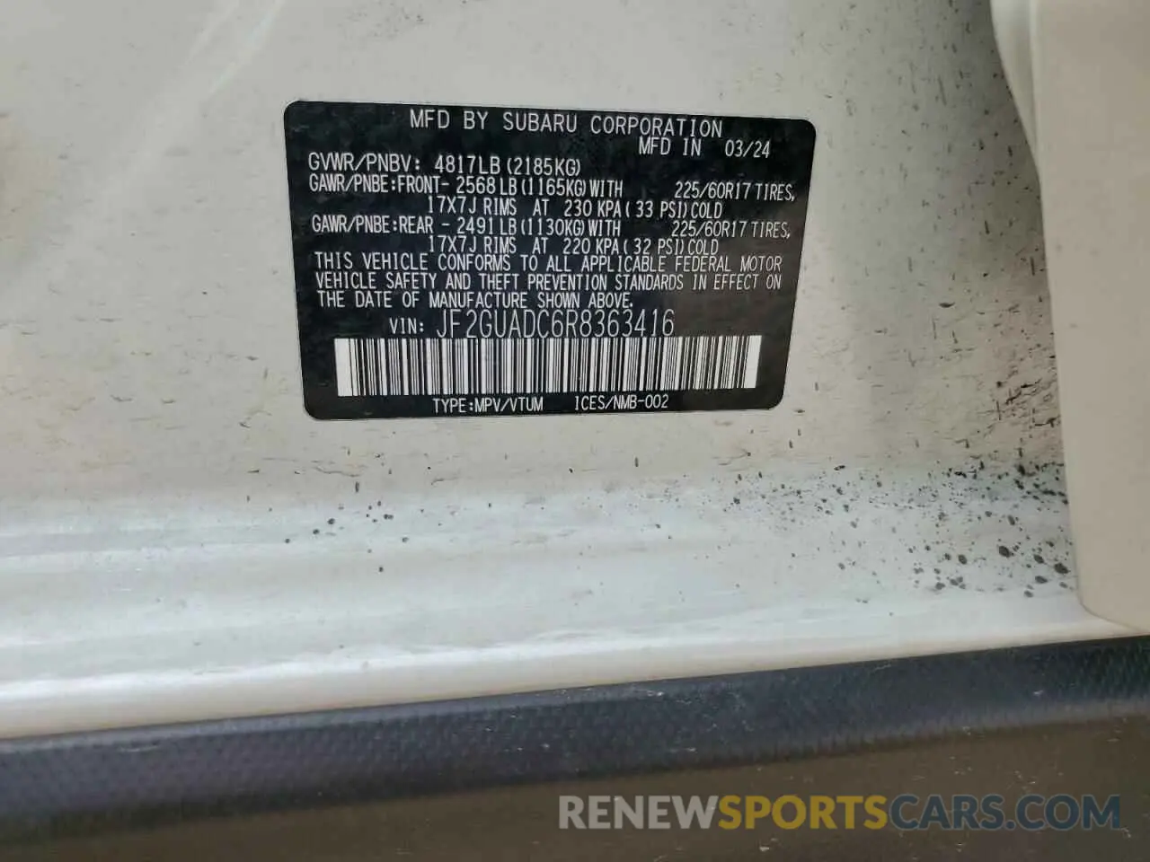 13 Photograph of a damaged car JF2GUADC6R8363416 SUBARU CROSSTREK 2024