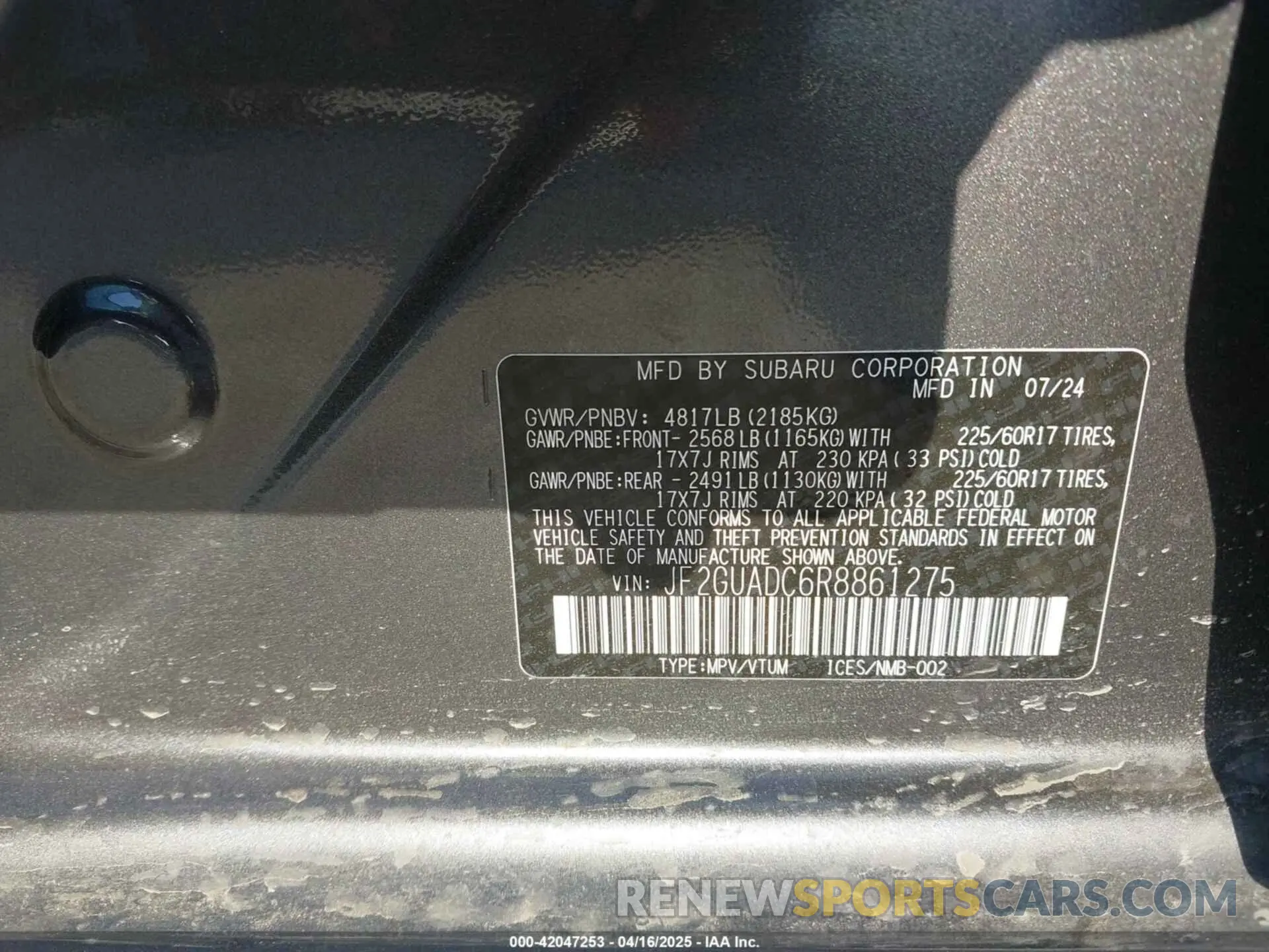 9 Photograph of a damaged car JF2GUADC6R8861275 SUBARU CROSSTREK 2024