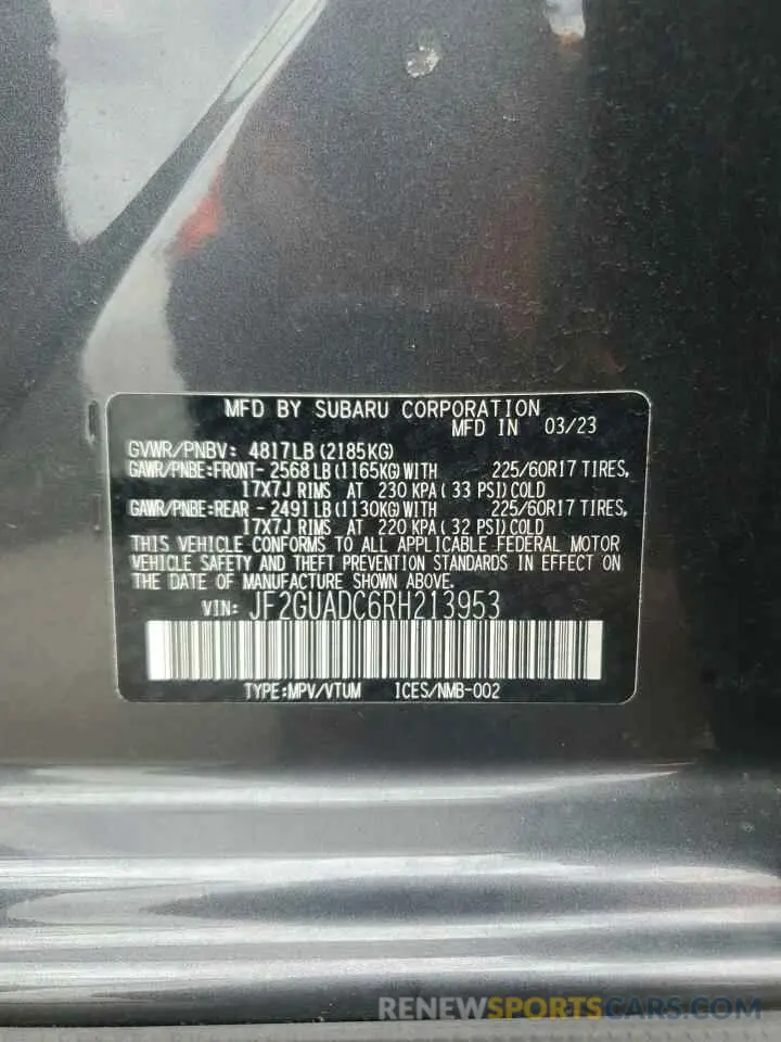 12 Photograph of a damaged car JF2GUADC6RH213953 SUBARU CROSSTREK 2024